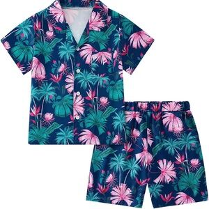 Boys Summer Outfit Set – Hawaiian Shirt & Shorts, Size 5-6